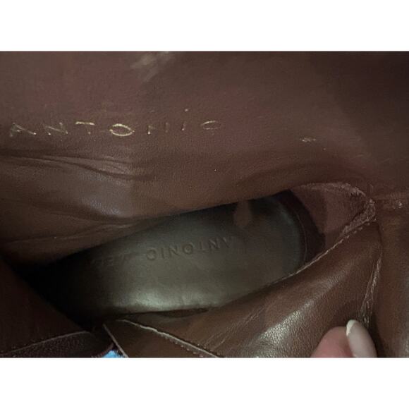 Antonio Melani Brown Leather Ankle Boots Heel Side Zip 8.5M DarkAcademia FLAW - Picture 4 of 11